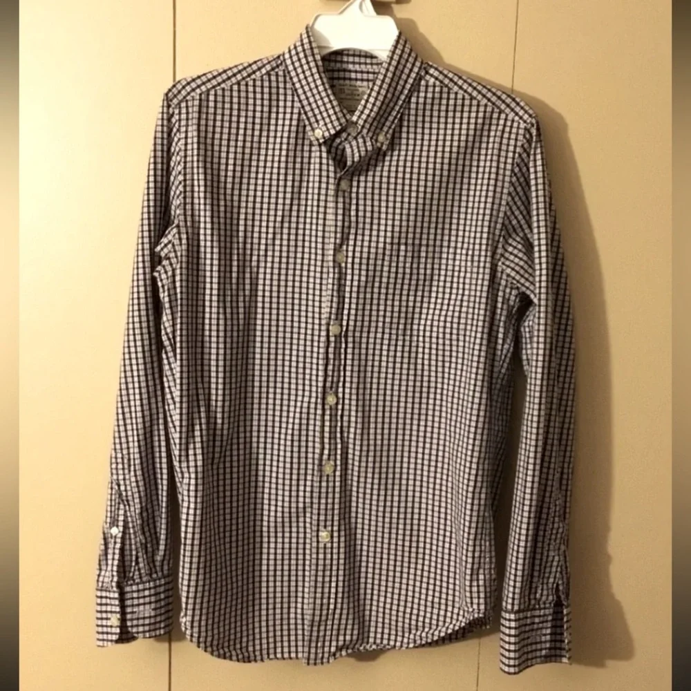 Men’s J.Crew Tailored 100% Cotton Plaid Dress Shirt, Sz S; Navy/White/Red